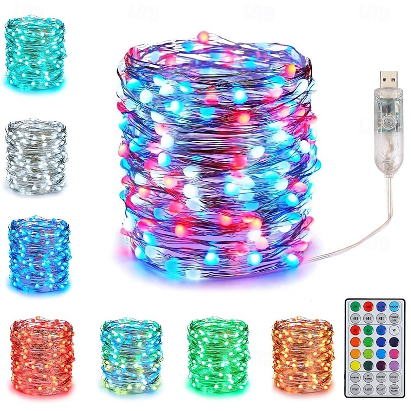 Color Changing Fairy String Lights with Remote Control, Waterproof USB LED Twinkle Lights 16.4ft & 32.8ft for Christmas Decoration, Wedding, Party Decoration