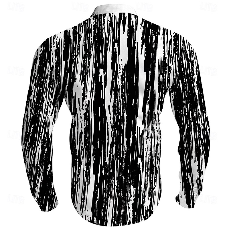 Men's Line Dress Shirt Button Up Shirt Long Sleeve Casual Vacation Home Daily Summer Spring &  Fall Grandad Collar Band Collar 3D Print Black Blue Brown Green2