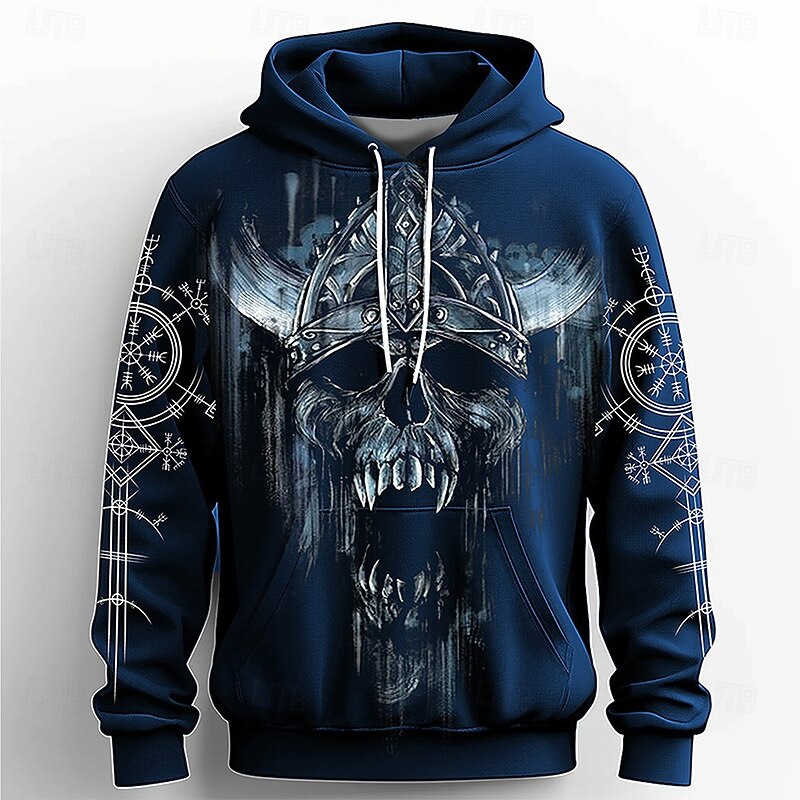Men's Skull Hoodies Sweatshirt Fashion Cool Long Sleeve Crew Neck Party Holiday Streetwear Black Blue Drawstring Fall Winter Designer4