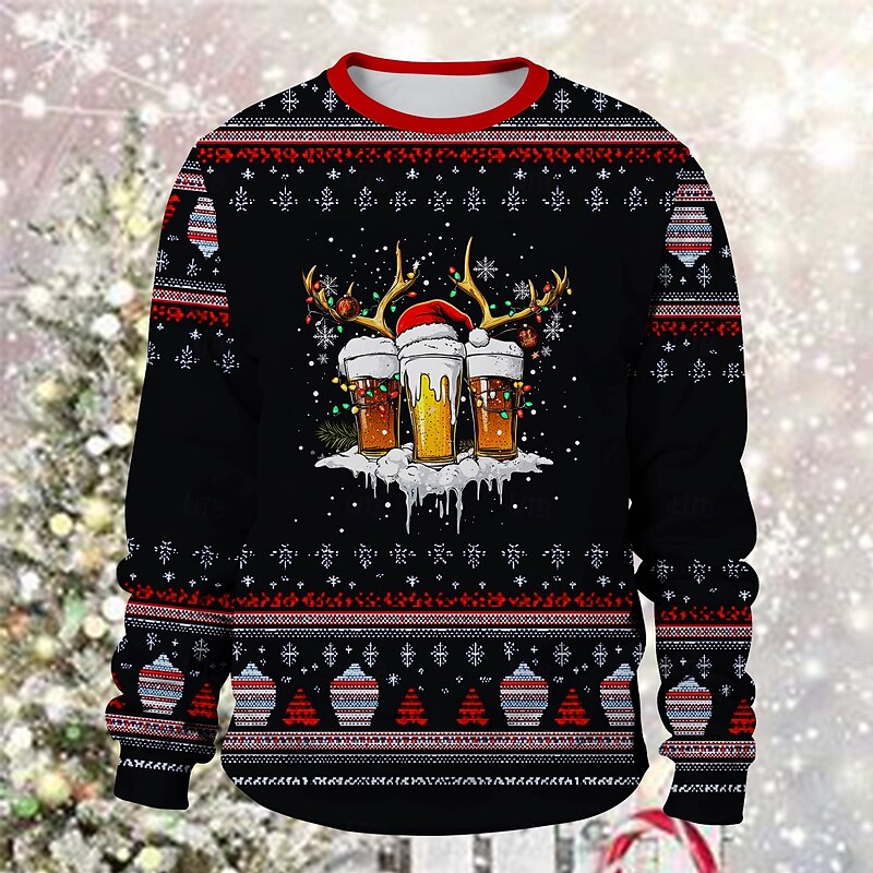 Santa Claus Reindeer Beer Pullover Funny Christmas Sweatshirt 3D Christmas Funny For Couple's Men's Women's Adults' Christmas Carnival 3D Print Party Festival2