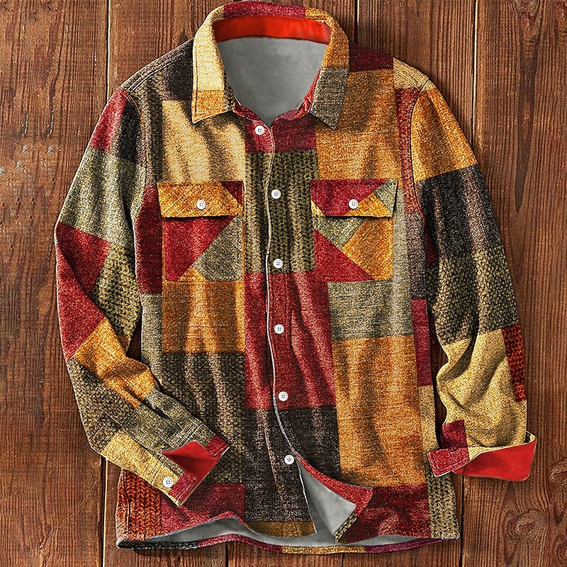 Men's Plaid Shirt Shirt Jacket Overshirt Long Sleeve Casual Formal Causal Fall Winter Turndown Pocket Black Red