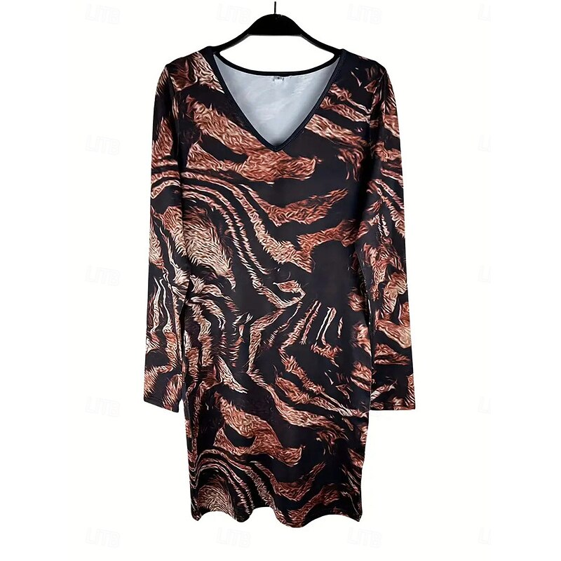 Women's Geometric V Neck Mini Dress 3/4 Length Sleeve Spring Fall2