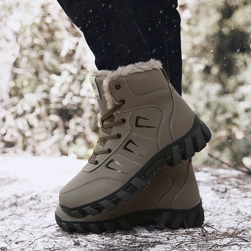 Men's Khaki Winter Hiking Boots – Fur-Lined Warm Outdoor Boots with Durable Non-Slip Sole for Cold Weather3