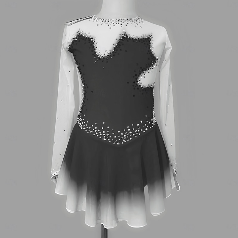 Figure Skating Dress Women's Girls' Ice Skating Dress Red White Black White Thumbhole Halo Dyeing Mesh Spandex Stretchy Training Practice Professional Skating Wear Thermal Warm Classic Crystal3