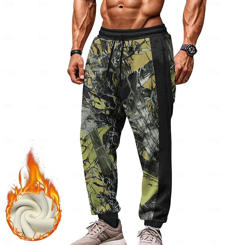Men's Camo / Camouflage Fleece Sweatpants Drawstring Elastic Waist Vintage Casual Outdoor Home Dailywear Pocket Thermal Winter 3D Print Blue Purple Orange2