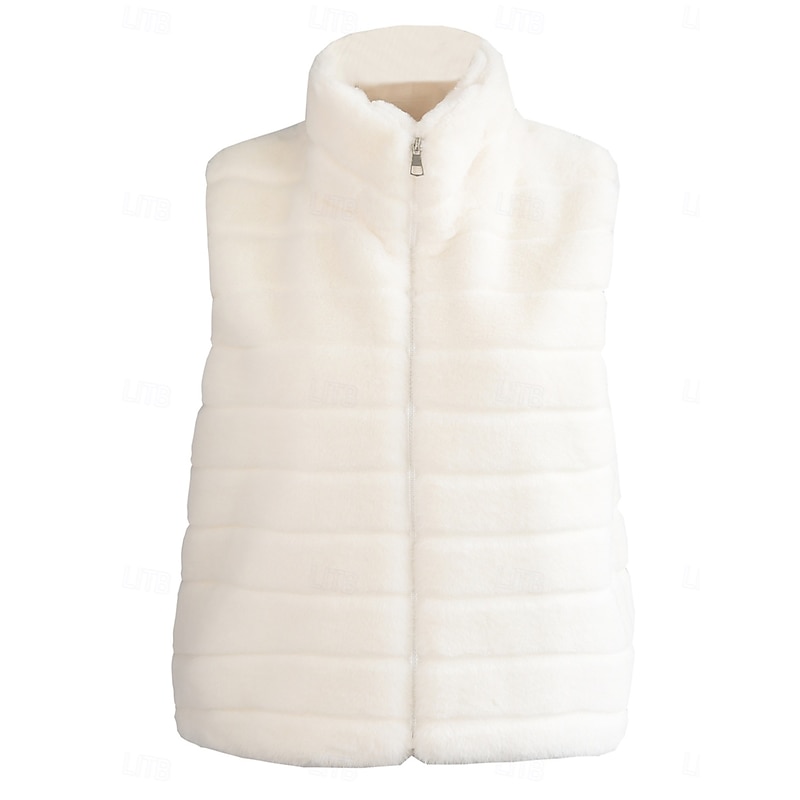 Women's Winter Coat Warm Breathable Patchwork Fashion Simple Solid Color Office Street Zipper Stand Collar Regular Fit Sleeveless Outerwear Black White Fall Winter3