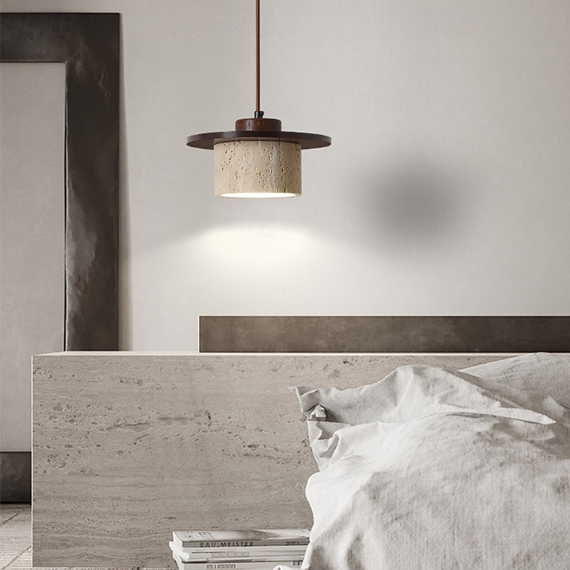 Wabi-Sabi Natural Stone Shade Pendant Light Travertine Droplight 110-240V