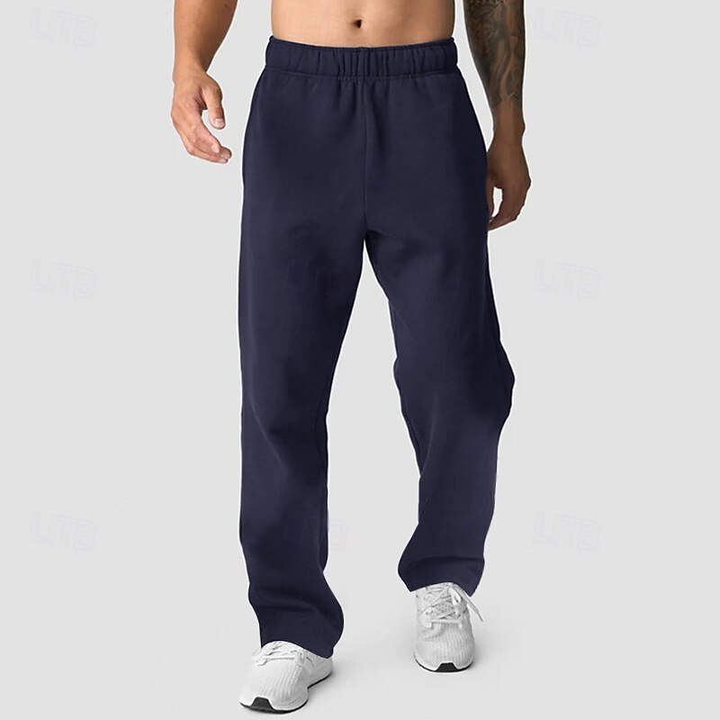 Men's Sweatpants Fleece Pants Joggers Trousers Casual Pants Pocket Elastic Waist Plain Comfort Warm Full Length Outdoor Casual Daily Sports Fashion Black Navy Blue