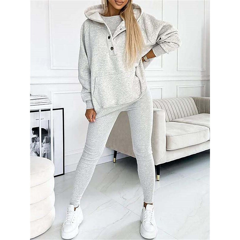 Women's 3pcs Loungewear Set Coordinated Hoodie with Shoulder Cut-Out and Joggers Pink Casual Sporty Outfit Elastic Fashionable Spring Autumn3