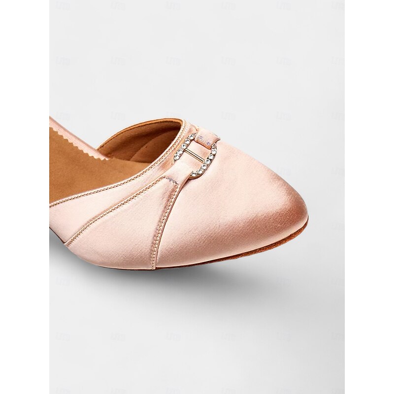 Women's Satin Dance Shoes with Soft Suede Sole - Rhinestone Buckle Latin Salsa Tango Heels3