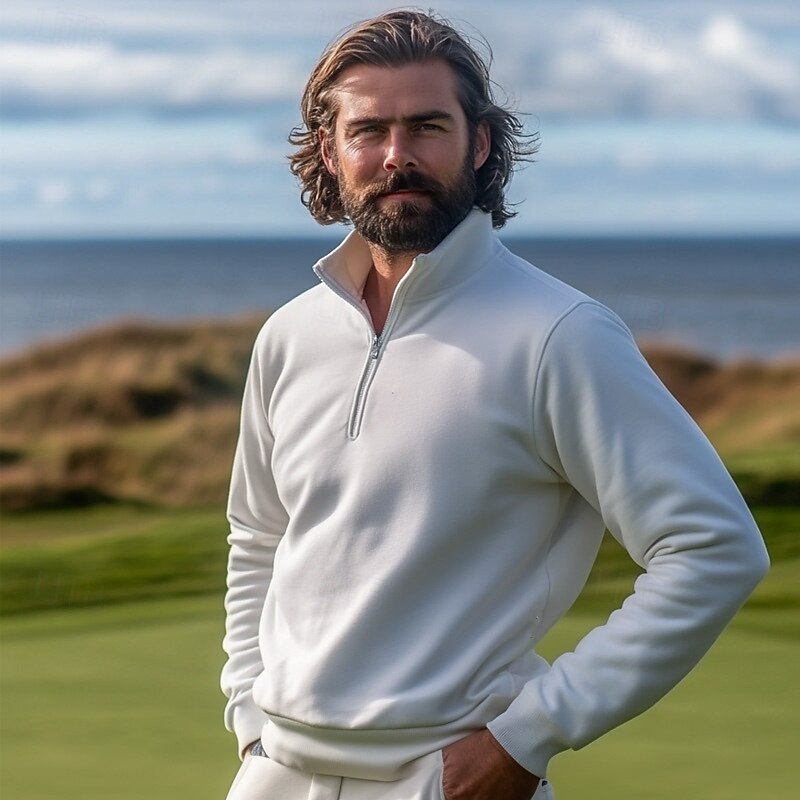 Men's Sweatshirt Polar Fleece Quarter Zip Sweatshirt Black White Wine Red Gray Half Zip Plain Sports & Outdoor Daily Holiday Streetwear Basic Casual Fall & Winter Clothing Apparel Hoodies Sweatshirts3