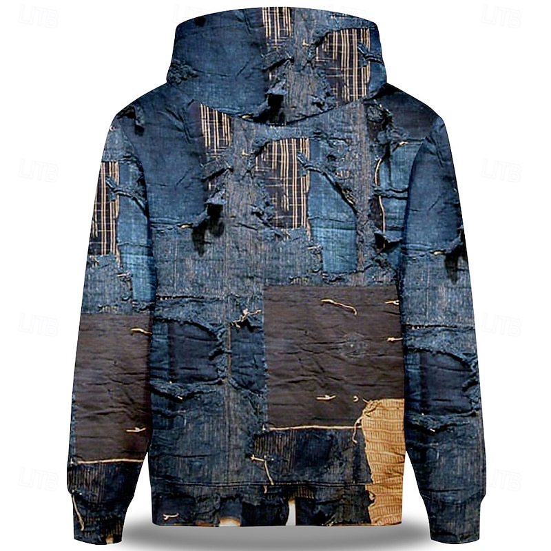 Men's Denim Hoodies Sweatshirt Fashion Cool Long Sleeve Crew Neck Holiday Going out Streetwear Dark Blue Drawstring Fall Winter Designer2