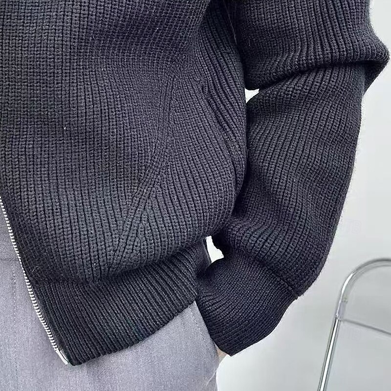 Men's Christmas Sweaters Cardigan Sweater Cardigan Zip Sweater Sweater Jacket Chunky Knit Zipper Ribbed Solid Color Standing Collar Christmas Knitwear Daily Wear Date Clothing Apparel Raglan Sleeves4