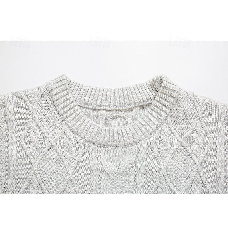 Men's Pullover Sweater Jumper Knit Sweater Ribbed Knit Regular Knitted Plain Crew Neck Fashion Casual Daily Wear Date Clothing Apparel Fall & Winter Blue Light Grey S M L4