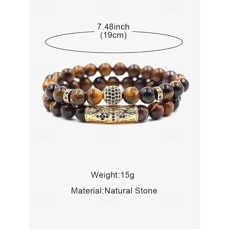 Men's Beaded Bracelet Set – Red Tiger Eye Stones with Gold-Plated Accents and Black Crystal Inlays for a Stylish Look4
