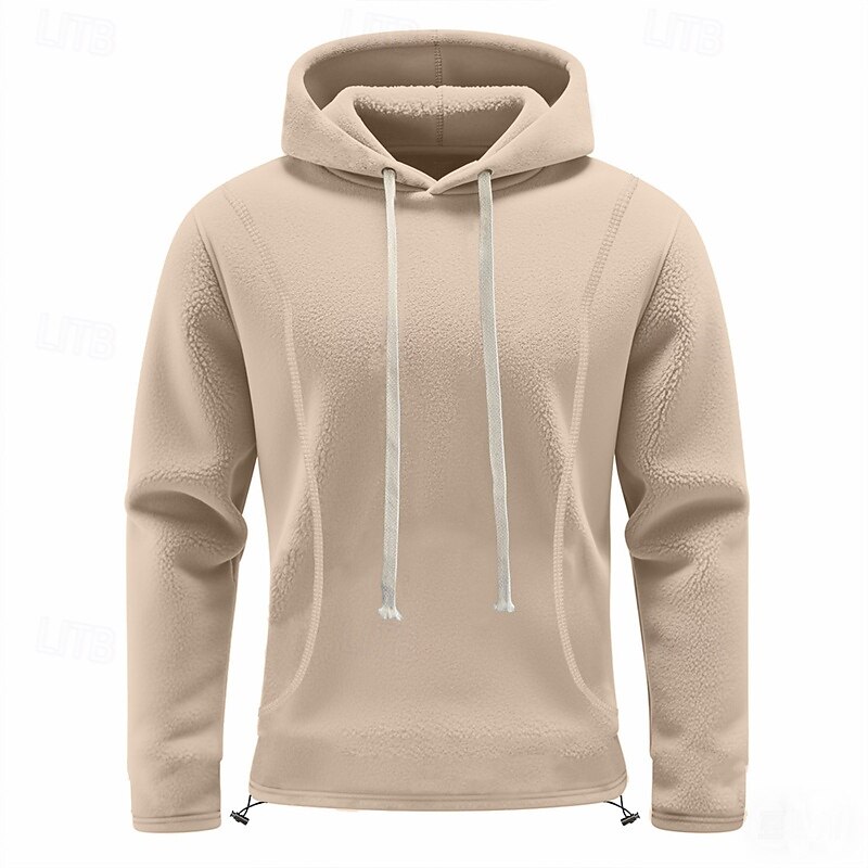 Men's Hoodie Sweatshirt Polar Fleece Black Army Green Khaki Dark Gray Light Blue Hooded Plain Drawstring Ribbed Front Pocket Sports & Outdoor Daily Holiday Polyester Streetwear Basic Casual Fall3