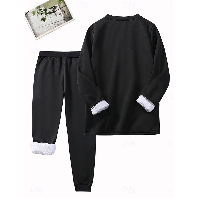 Women's Pajamas Set Fleece Lined 2 Pieces Sweatshirt Tracksuits Fleece Pants Long Sleeve Crew Neck Daily Graphic Drawstring Print Casual Black Red Gray Fall Regular Fit2