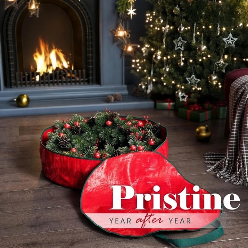 Wreath Storage Bag Heavy Duty Christmas Wreath Storage Container Green - Waterproof Plastic Material Wreath Holder Storage - Holds Wreaths For Year Round Christmas Storage4