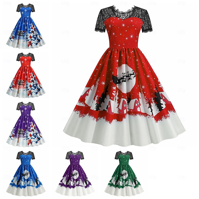 Santa Claus Mrs.Claus Fancy Christmas Dress Women's Cosplay Costume Christmas Pattern Adults Christmas Masquerade Christmas Eve Christmas Party Dress