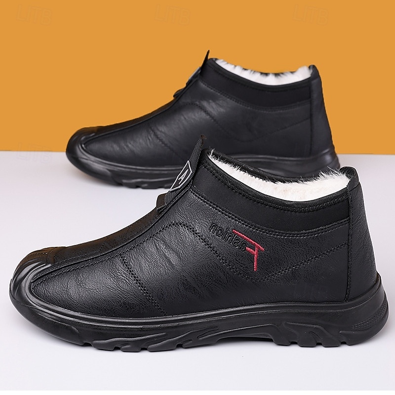 Men's Black Waterproof Winter Slip-On Shoes – Warm Faux Fur Lining, Durable Non-Slip Sole, Perfect for Cold Weather and Outdoor Activities3