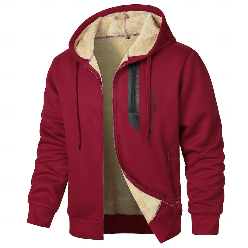 Men's Hoodie Full Zip Hoodie Fleece Jacket Sherpa Linend Fleece lined Hoodie Black Red Navy Blue Gray Hooded Plain Sports & Outdoor Daily Holiday Polyester Vintage Streetwear Casual Fall & Winter4
