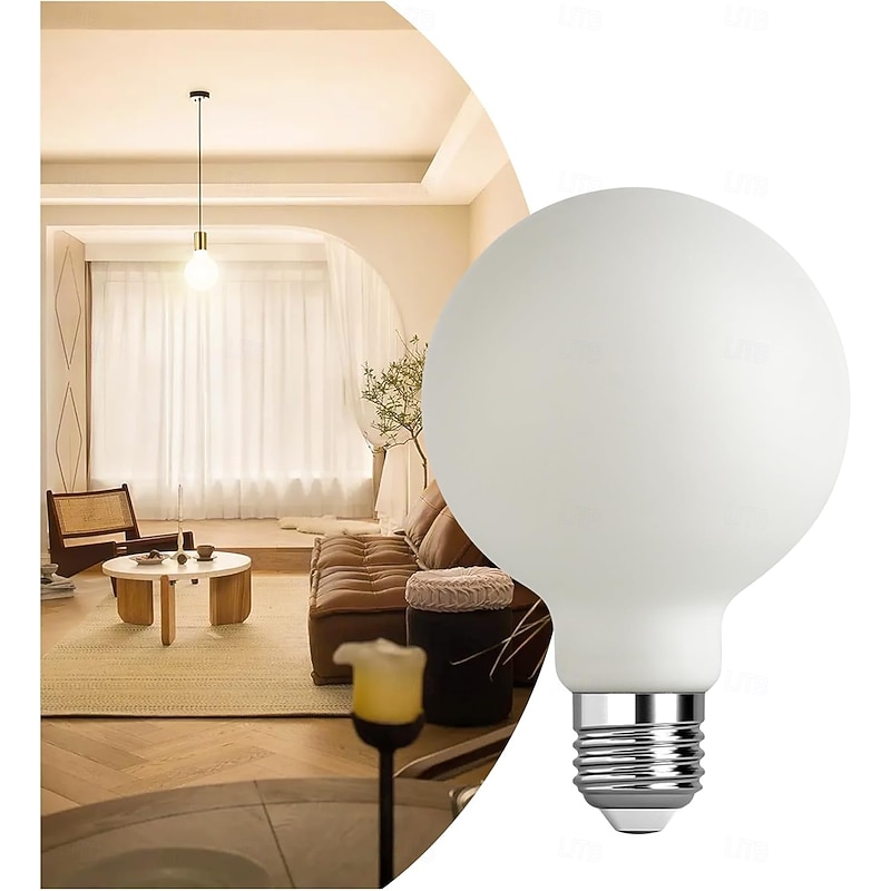 Decorative Light Bulb Black Metal Cage 5W LED Light Bulb White Glass Lampshade 8W E26/E27 LED Light Bulb Base Warm White Edison Decorative Light Bulb Suitable for Home Kitchen and Dining Room3