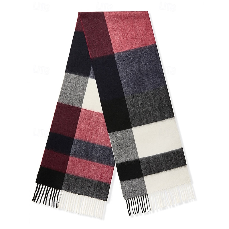 Men's 100% Wool Rectangle Scarf School Christmas Outdoor Pink Red Scarf