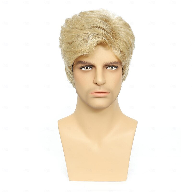 Mens Wig Short Wig Men Natural Layered Fluffy Synthetic Heat Resistant Halloween Cosplay Wig4