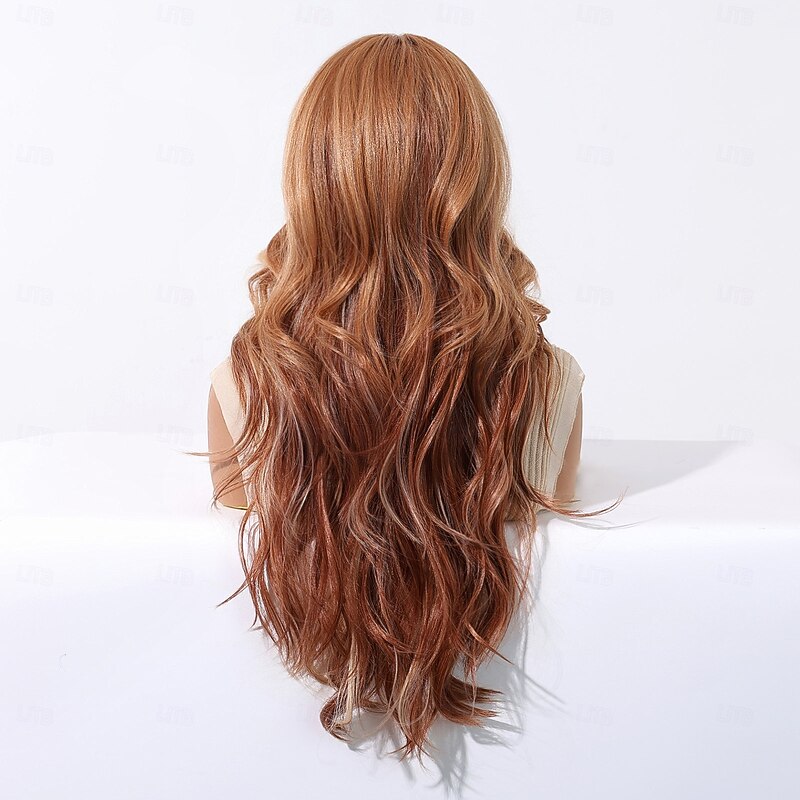Synthetic Wig Uniforms Career Costumes Princess Curly Wavy Middle Part Layered Haircut Machine Made Wig 26 inch Dark Brown Synthetic Hair Women's Cosplay Party Fashion Brown4