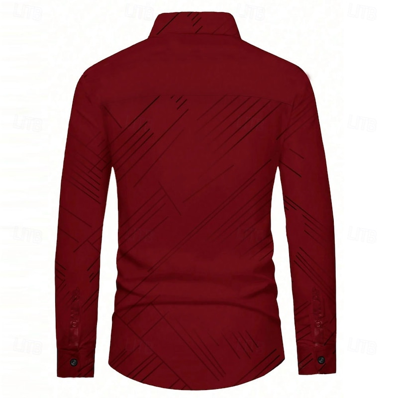 Men's Line Western Shirt Button Up Shirt Cowboy Shirt Long Sleeve Casual Formal Daily Holiday Fall Winter Spring & Summer Turndown Collared Shirts Button Up 3D Print Burgundy2