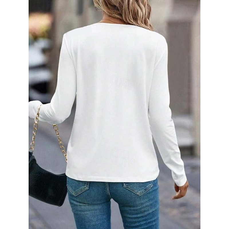 Women's Tunic T Shirt Fashion Casual Cat Regular Tops Long Sleeve Crew Neck Print Loose Fit Daily White Spring Fall2