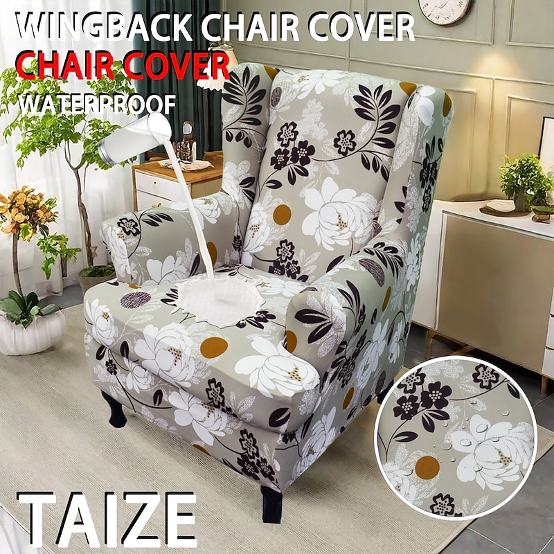 Floral Wingback Chair Cover Stretchy and Durable Slipcover with Elegant Floral Design Perfect for Protecting and Enhancing Your Wingback Chair Ideal for a Stylish and Cozy Living Room Decor