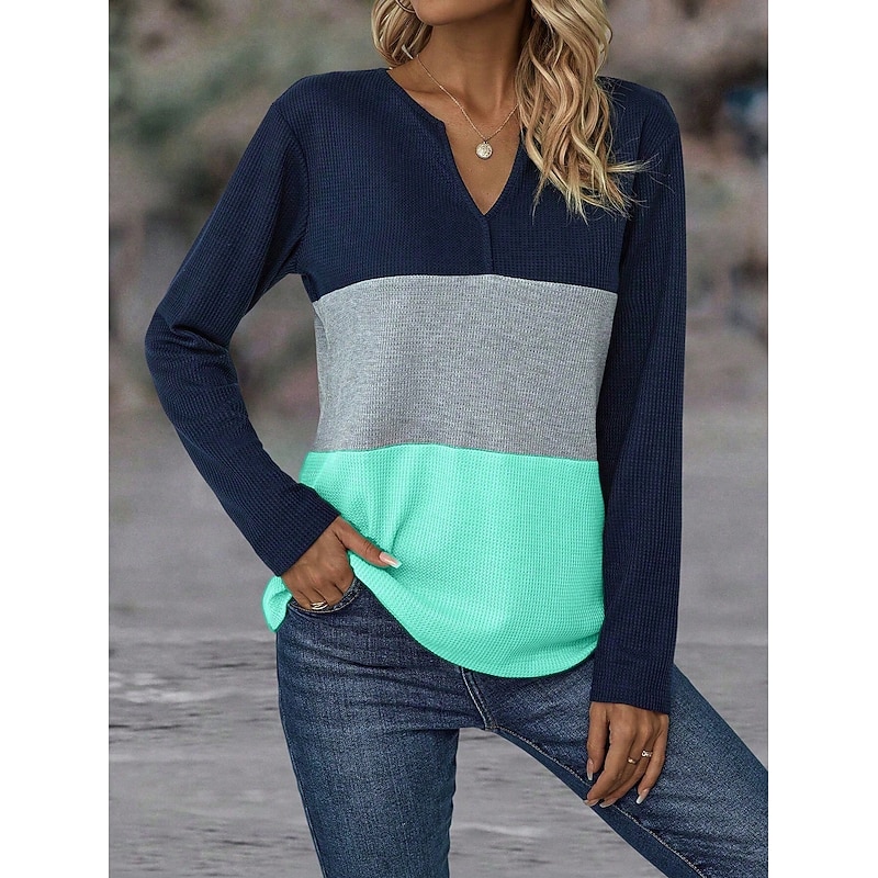 Women's T Shirt Plain Fashion Modern Casual Long Sleeve Notched Neck Regular Tops Daily Weekend Pink Orange Green Fall Winter4