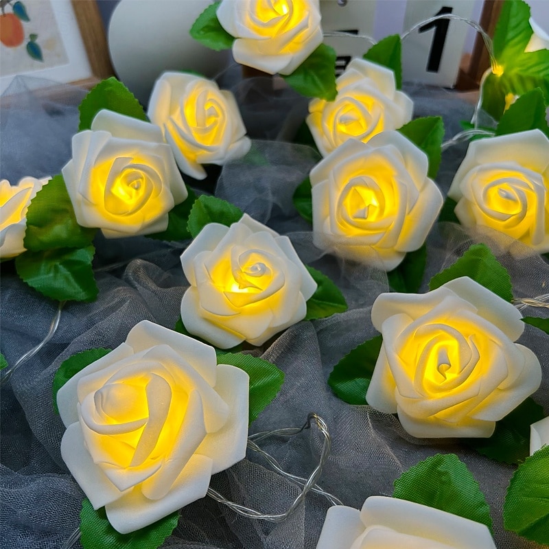 Simulated Rose Fairy String Lights 10/20 LED USB/Battery Powered Christmas Garland Lights Wedding Valentine's Day Garden Balcony Home Decoration Hanging Lights3