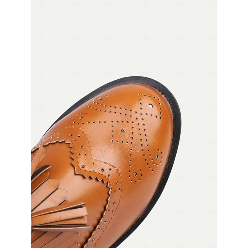 Women's Brown Loafers with Brogue Detailing, Fringe, and Tassel Accents – Classic Vintage-Inspired Footwear for Casual and Office Wear 6
