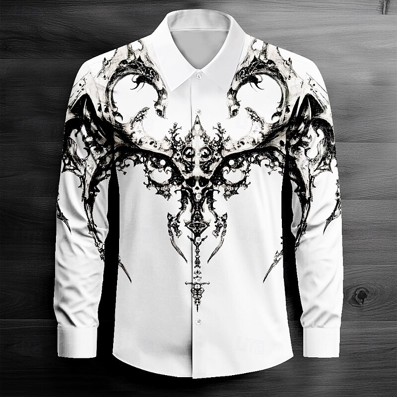 Men's Cool Skulls Button Up Shirt Long Sleeve Fashion Casual Party Evening Wear Street Daily Fall Winter Spring & Summer Shirt Collar Button Up 3D Print White Red Blue Purple Gray
