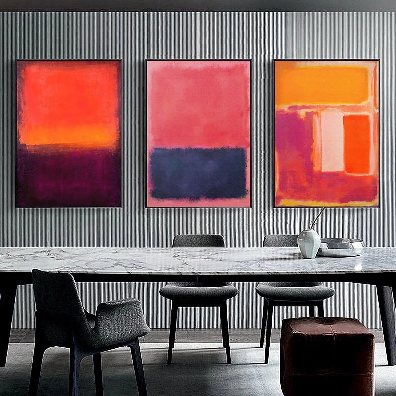 Yellow red set of 3 canvas Mark Rothko Hand-painted Oil Paintings Famous Colorful Rothko Handmade Minimalism art Painting Home Decor Gallery Wall Stretched Frame Ready to Hang2