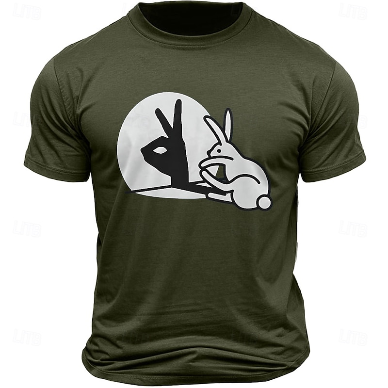 Men's Rabbit Funny Gesture T Shirt 100% Cotton Short Sleeve Graphic Shirt Black Deep Blue Army Green Comfortable Tee Vacation Street Fashion Designer Clothing2