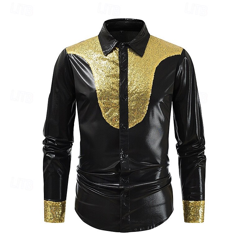 Retro Vintage 1970s 1980s Shirt Disco Shiny Metallic Sequin Fancy Dress Men's Carnival Costume Halloween Carnival Performance Party Club Adults' Shirt Fall & Winter
