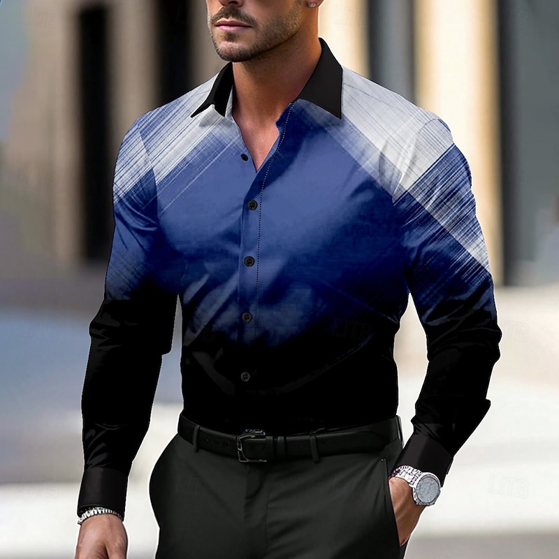 Men's Geometric Shirt Dress Shirt Button Up Shirt Long Sleeve Casual Formal Business Daily Spring Fall Turndown Red Blue Gray