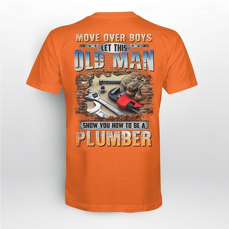 Men's Funny Slang Plumber T Shirt Short Sleeve T shirt 3D Print Crew Neck Shirt Fashion Athleisure Street Sports Outdoor Daily Yellow Orange Summer Spring Clothing Apparel S M L XL XXL XXXL2