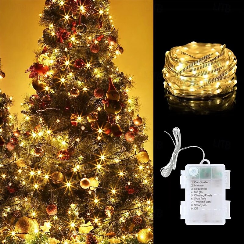 5M/10M Christmas LED Leather Cord Light String, Xmas Tree Decor Lights for Merry Christmas, New Year, and Navidad Celebrations (1Pc/2Pcs)2