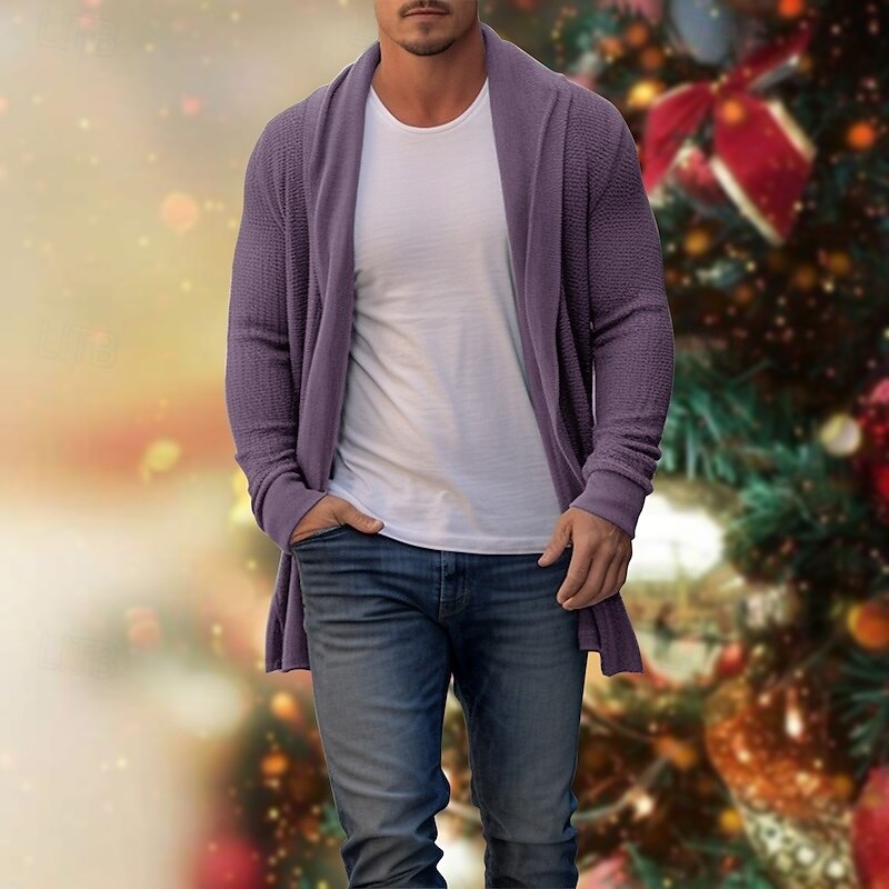 Men's Cardigan Sweater Fall Sweater Ribbed Regular Plain Shawl Collar Warm Ups Modern Contemporary Daily Wear Going out Clothing Apparel Fall & Winter Blue Sky Blue M L XL2