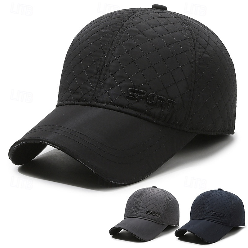 Men's Winter Hats Winter Warm Cap Winter Baseball Cap with Ear Flaps Winter Baseball Cap Black Dark Navy Polyester Adjustable Fashion Modern Contemporary Daily Wear Festival Plaid / Striped / Chevron