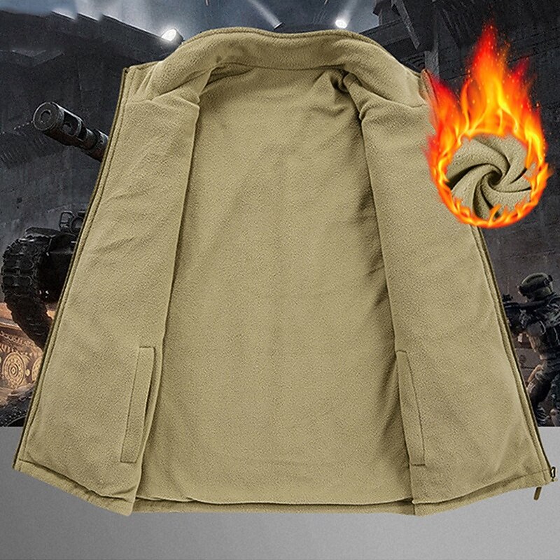 Men's Hiking Vest Hiking Fleece Vest Sleeveless Vest Outdoor Thermal Warm Fleece Lining Comfortable Winter Multiple Pockets Polyester Black Army Green Khaki Hunting Fishing Climbing2
