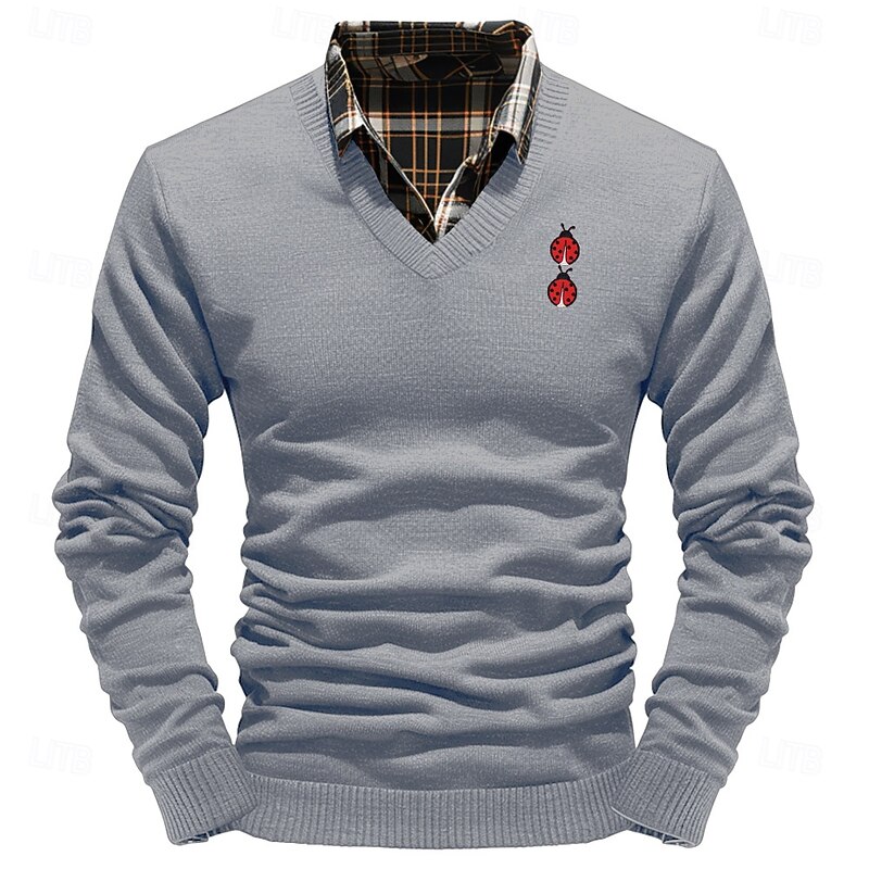 Christmas Men's Beetles Pullover Sweater Jumper V Neck Casual Outdoor Daily New Years Eve Sweater Embroidered Knitting Warm Long Sleeve Fall Winter Wine Black White2