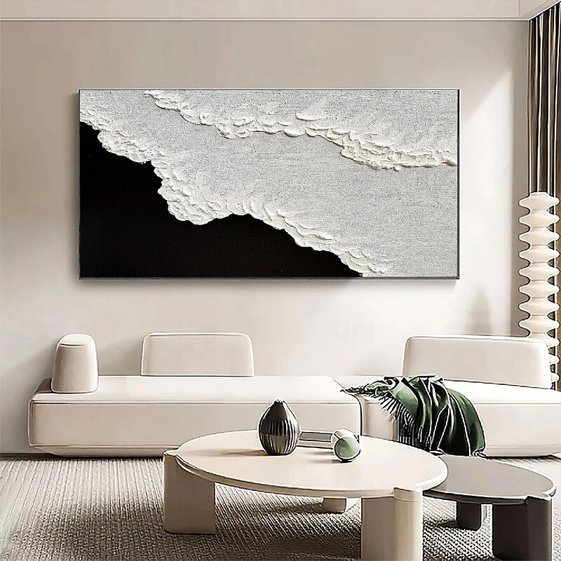 Black Textured Wave Oil Painting Handmade Wall Art Black and White Abstract Art Painting Black and White Painting Wall Art Black and White 3D Textured Ocean Oil Painting 3D Wave Paintings4