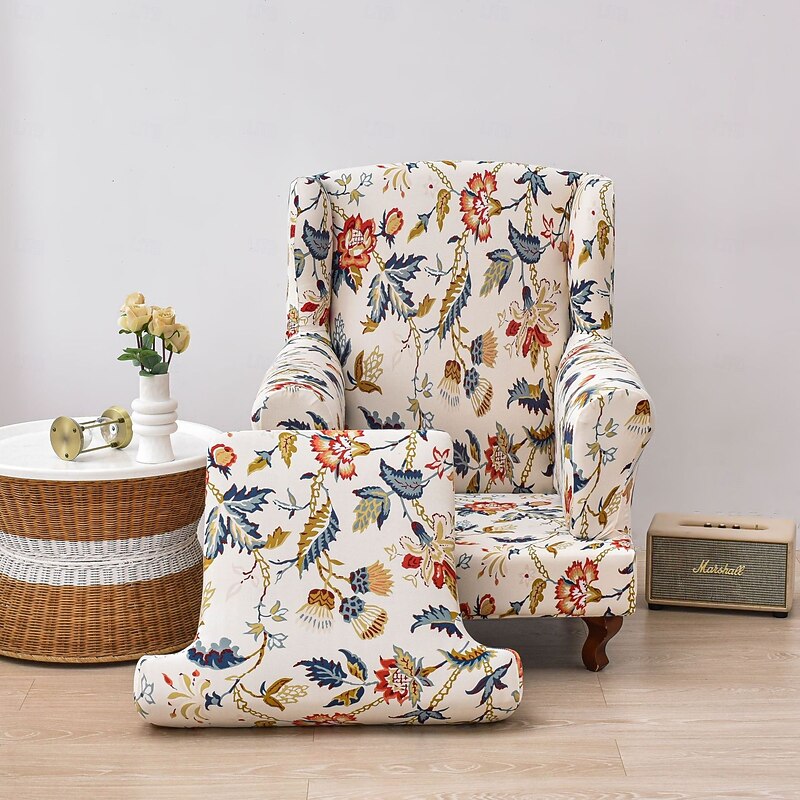 Stretch Printed Wingback Chair Cover Durable and Elastic Slipcover with Stylish Print Design Perfect for Protecting and Refreshing Your Wingback Chair Ideal for Home Decor