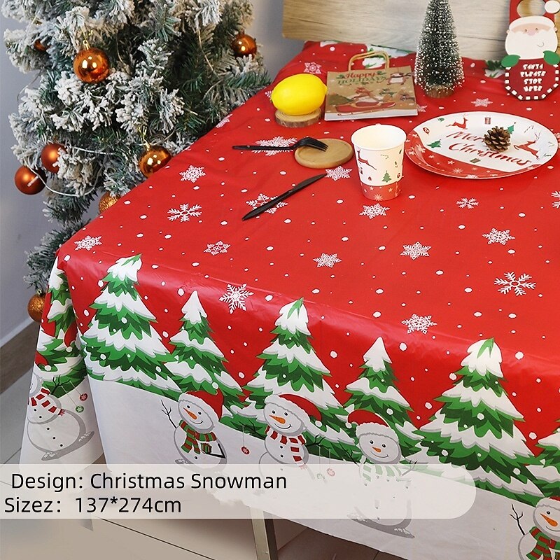 Christmas Disposable Tablecloth – Festive Snowflake Plastic Oil-Proof Table Cover for Holiday Party Decorations3