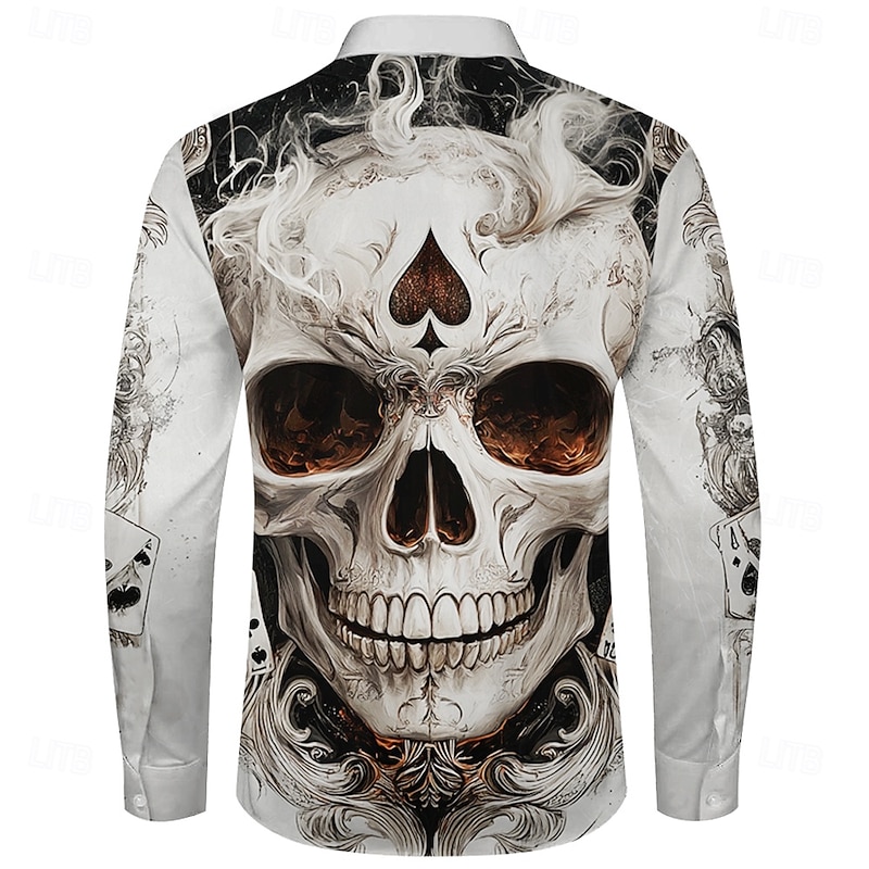 Men's Skulls Button Up Shirt Long Sleeve Fashion Casual Dark Party Evening Wear Street Daily Fall Winter Spring & Summer Shirt Collar Button Up 3D Print White2